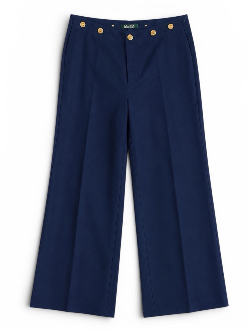 Lauren Ralph Lauren Wide Leg Trousers Gold Buttons Preppy Navy Size 6